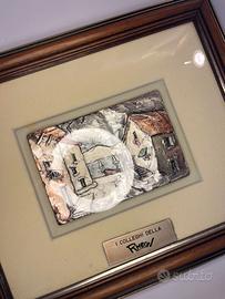QUADRO VINTAGE CON PAESAGGIO IN LASTRA DI ARGENTO