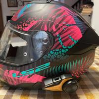 Casco moto integrale LS2 nero opaco rosa blu
