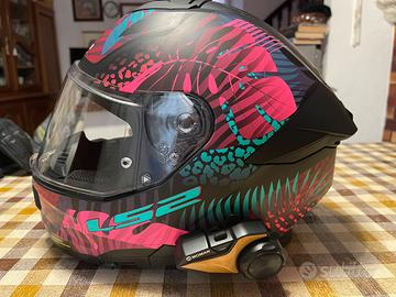 Casco moto integrale LS2 nero opaco rosa blu