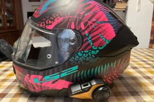 Casco moto integrale LS2 nero opaco rosa blu