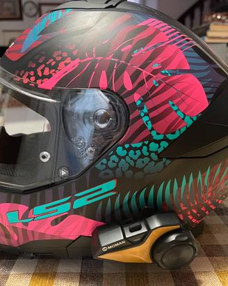 Casco moto integrale LS2 nero opaco rosa blu