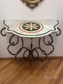 Consolle in ferro battuto e marmo policromo