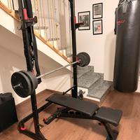 Rack completo di panca, bilanciere e dischi