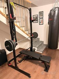 Rack completo di panca, bilanciere e dischi