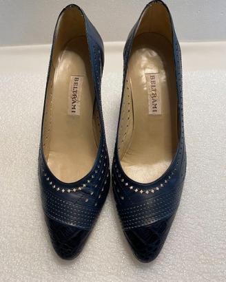 DECOLLETE' IN PELLE N.40-BLU E GIALLO OCRA