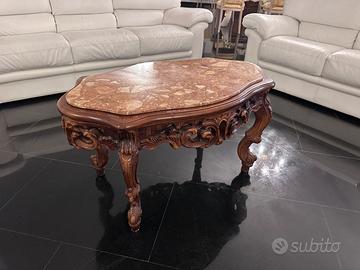 Tavolino con Marmo rosso e Legno Intagliato