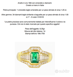 Anello - 18 carati Oro giallo-1.25ct. tw. Smeraldo