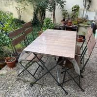 Tavolo da giardino più sedie, legno e inox