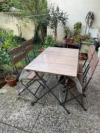 Tavolo da giardino più sedie, legno e inox