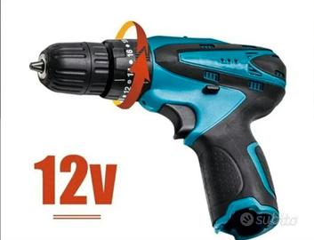 Trapano avvitatore con 2 batterie 12V + accessori 