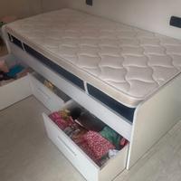 Letto + rete a doghe legno + materasso