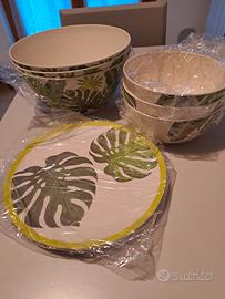 set 9 stoviglie bambù piatto, fondo e ciotola