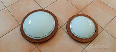 2 plafoniere in vetro bianco e bordo in legno