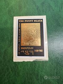 Francobollo Penny Black Buthan Oro 22k