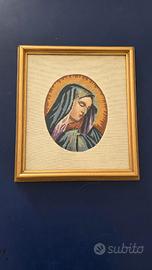 Ricamo religioso artigianale con cornice dorata