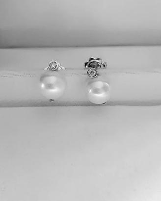 Orecchini zircone  Oro Bianco 18K perle Sintetiche