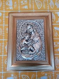 Quadro sacro Madonna con Bambino in rilievo argent