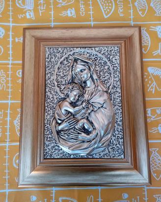 Quadro sacro Madonna con Bambino in rilievo argent
