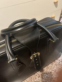 Valigia vintage in vera pelle nera, anni '50