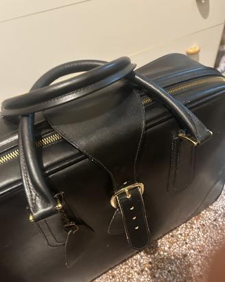 Valigia vintage in vera pelle nera, anni '50