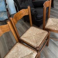 3 sedie impagliate con sgabellino