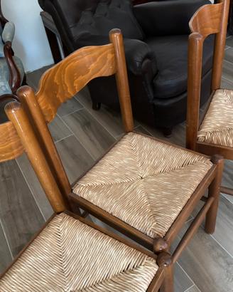 3 sedie impagliate con sgabellino