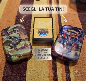90 codici pokemon live + 1 min tin a scelta