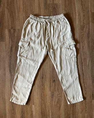 Nohow Amos Cargo Pants in beige – 100% lino