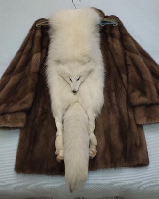 Pelliccia visone + collo volpe bianca