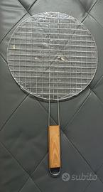 Griglia rotonda con manico in legno per barbecue 