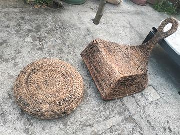 sedia a dondolo impagliata Ikea con poggiapiedi  