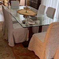 Tavolo design cristallo e legno massello  6 sedie 