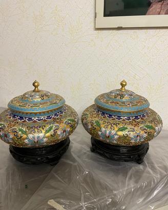 Coppia di vasi in Cloisonnè
