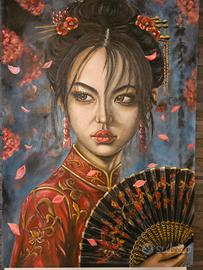 dipinto quadro moderno geisha,donna orientale
