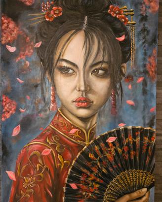 dipinto quadro moderno geisha,donna orientale