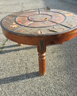 tavolino rotondo in legno massiccio,  antico etnic