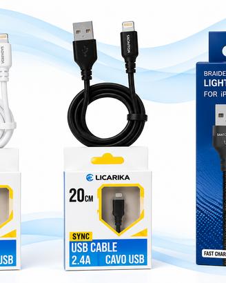 Kit 3 Cavi Lightning per iPhone – 2 Cavi 20 cm + 1