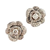 Orecchini fiore camelia in Oro Bianco con Diamanti