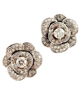 Orecchini fiore camelia in Oro Bianco con Diamanti