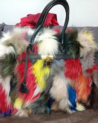 Borsa in pelle e pelliccia artigianale 