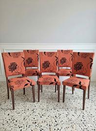 Set di 5 sedie motivo floreale su fondo corallo