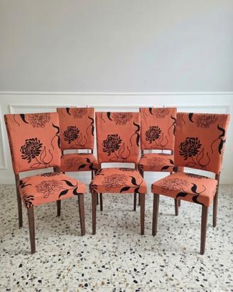 Set di 5 sedie motivo floreale su fondo corallo