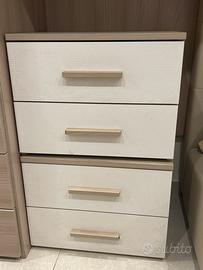 Coppia comodini 3 cassetti bianco e rovere