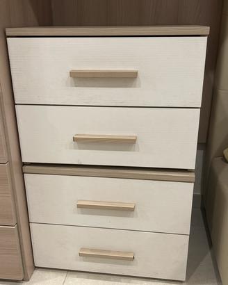 Coppia comodini 3 cassetti bianco e rovere
