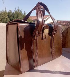Borsa da Dottore Vintage in Vera Pelle Marrone - S