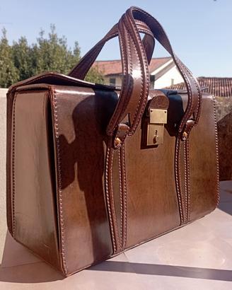 Borsa da Dottore Vintage in Vera Pelle Marrone - S