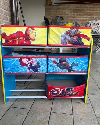 Scaffale porta giochi avengers/spiderman