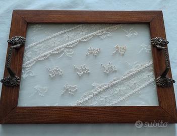 Vassoio in Legno e Vetro con Tessuto di Tulle
