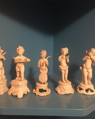 Set 5 statuette Putti Musicisti . Ceramica Bassano