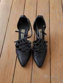 Scarpe vintage nere lace up in vero cuoio tg 36.5